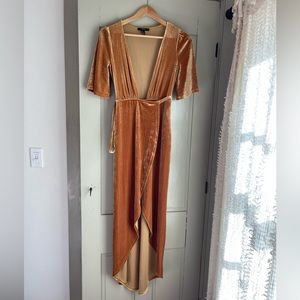 Forever 21 Velvet Wrap Dress in Mustard Gold